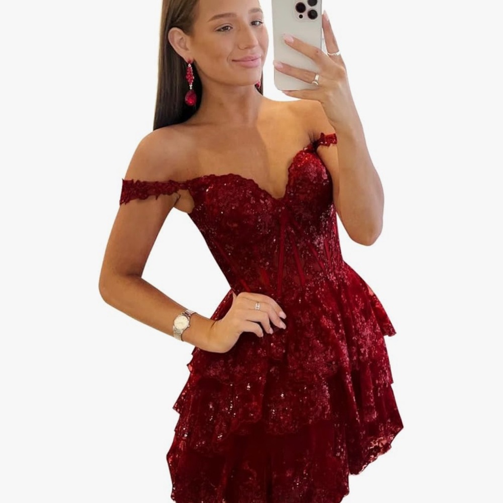 Chic Strapless Burgundy Lace Dress